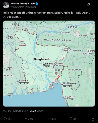 Screenshot 2025-04-01 at 12-43-54 Vikram Pratap Singh on X India must cut off Chittagong from Bangladesh. Make it Hindu Desh . Do you agree https __t.co_CMCh8FgvCZ _ X.png