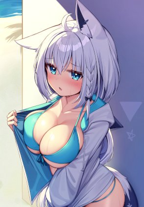 yande.re 986264 animal_ears cleavage deaver hololive shirakami_fubuki swimsuits tail.jpg