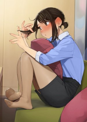 yande.re 698776 dress_shirt feet ganbare_douki-chan jpeg_artifacts pantyhose skirt_lift yom.jpg